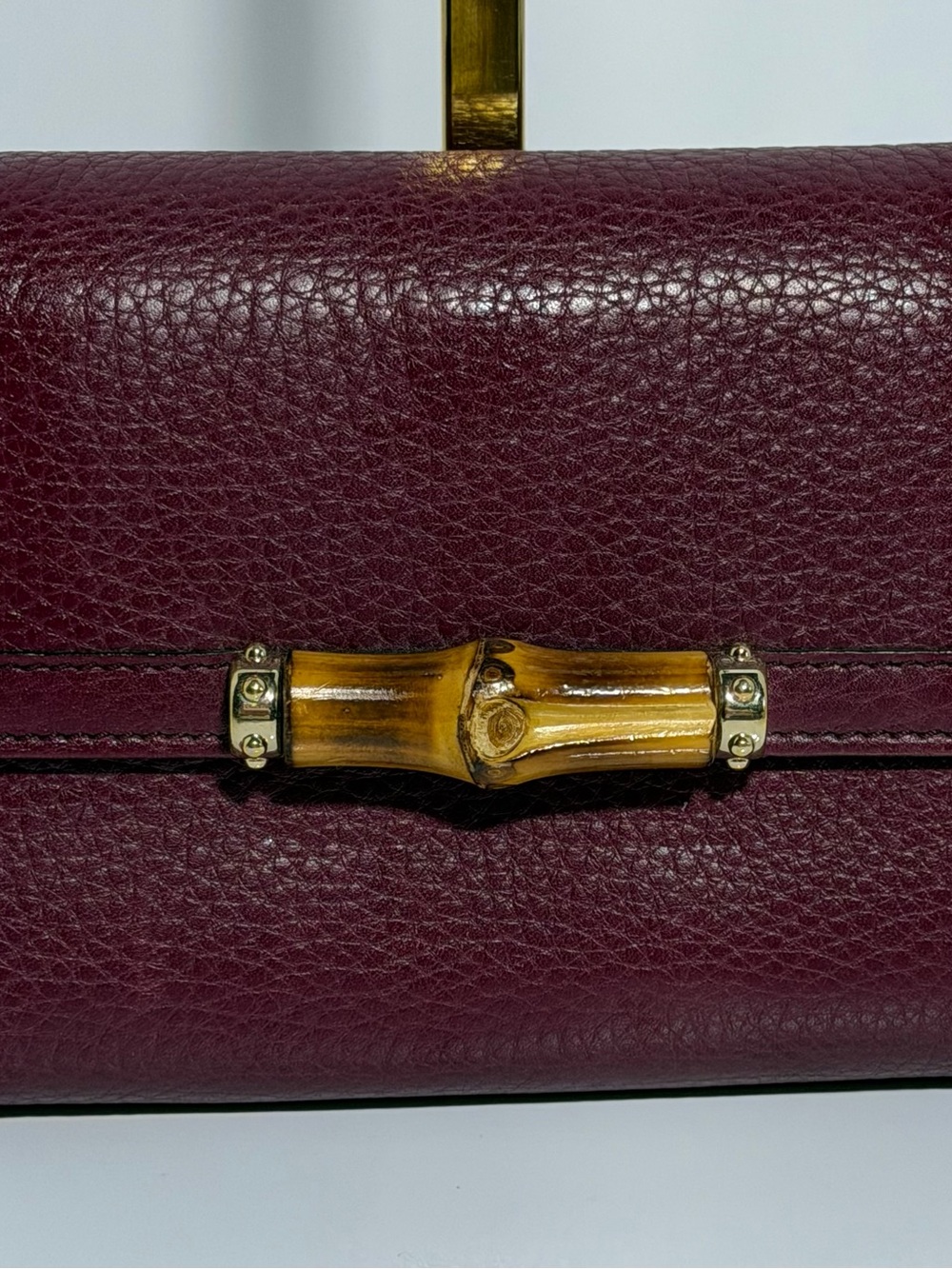 Leather Gucci Bamboo-Accent Leather Wallet in Deep Burgundy/wine